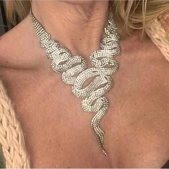 Vintage Rhinestone diamond Snake Bling Mesh Chain choker Necklace 53g - Picture 4 of 13